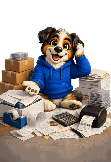Shep buried in receipts and paperwork